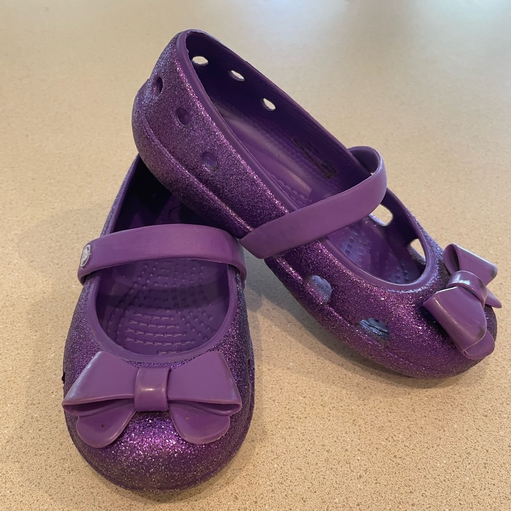 Crocs Glitter Bow Mary Jane Flat Purple size 10 toddler